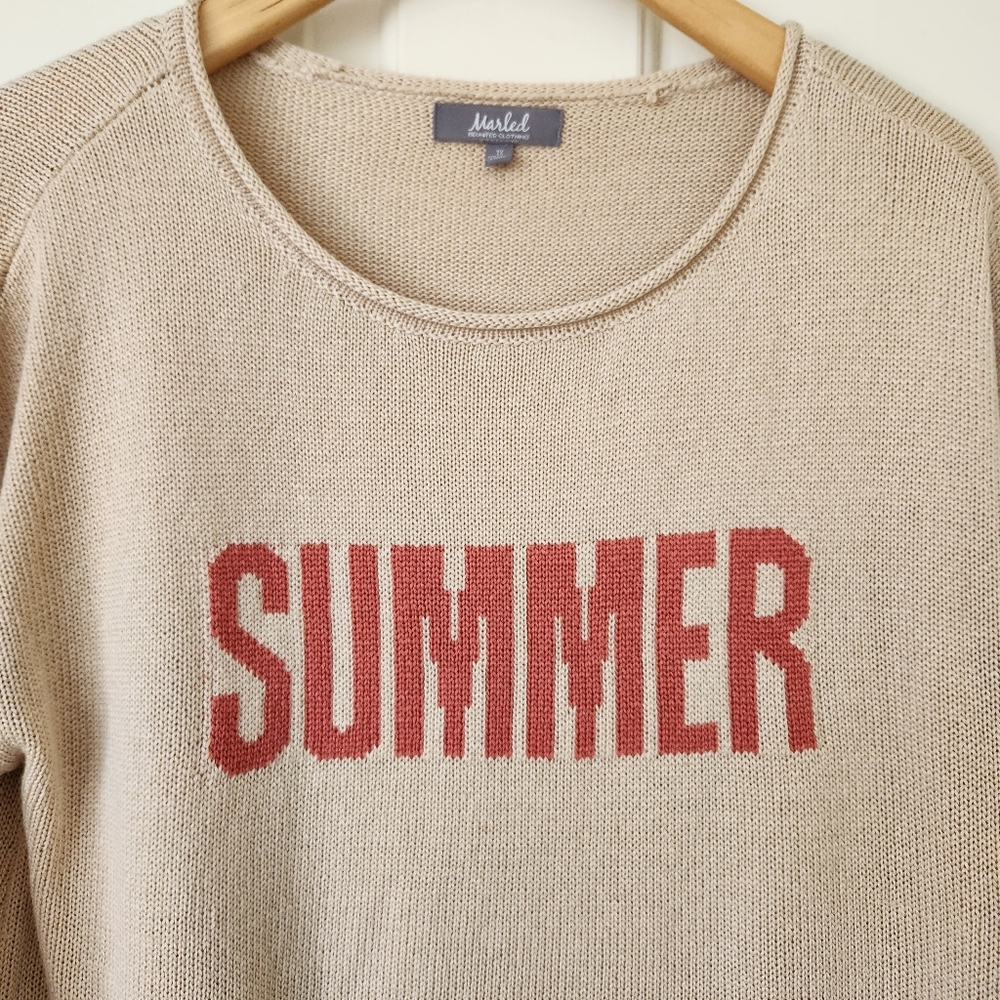 Marled Summer Graphic Sweater Resort Tan Cute Beach Vacation Cruise Size 1X - Picture 4 of 17